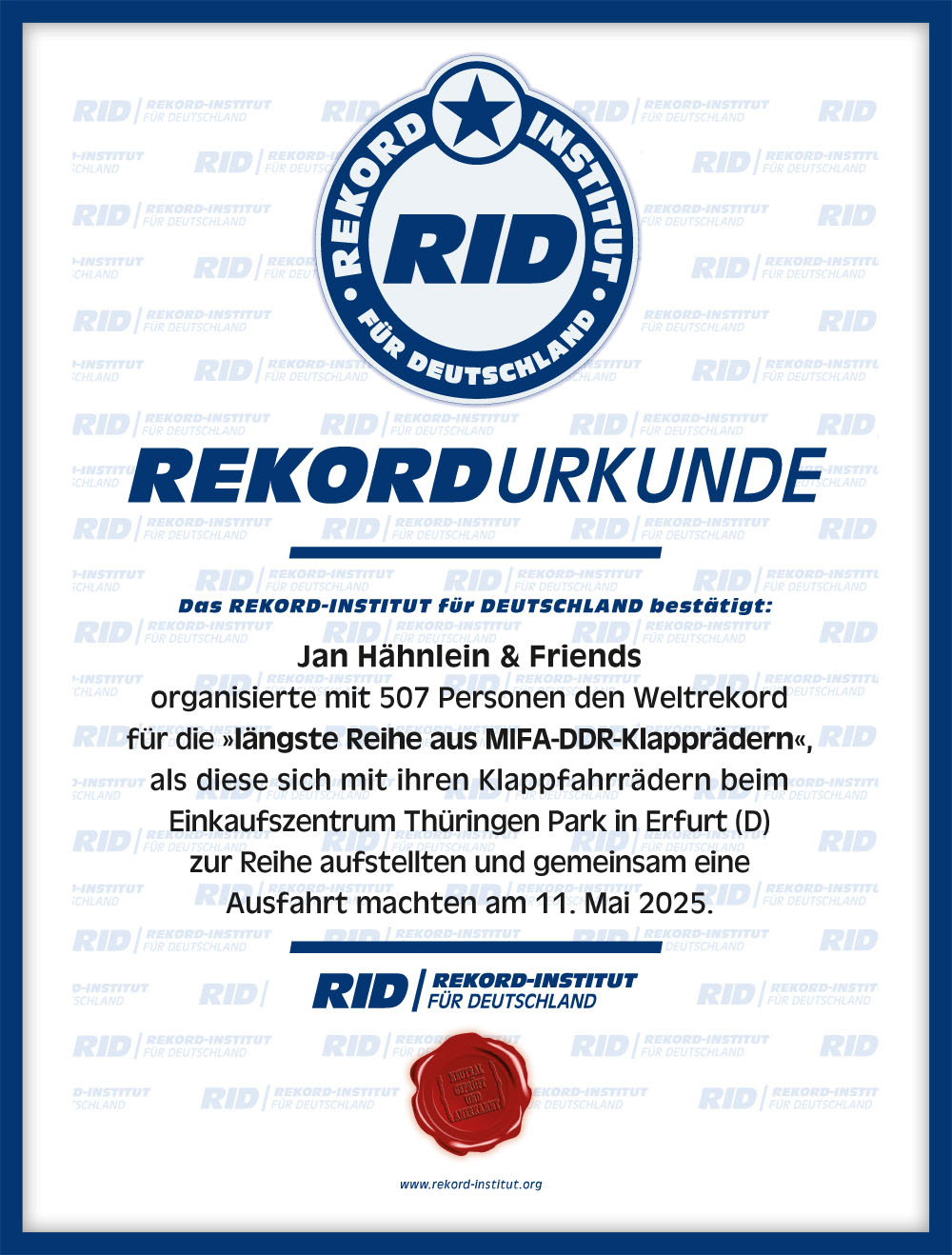 Weltrekord Urkunde 2025